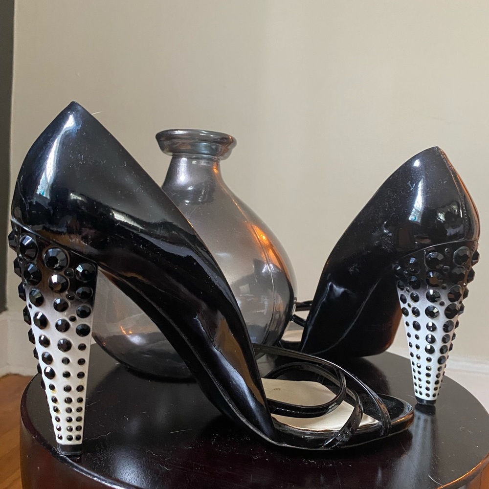 Miu Miu Crystal Heel Strappy Toe Pumps Black sz40